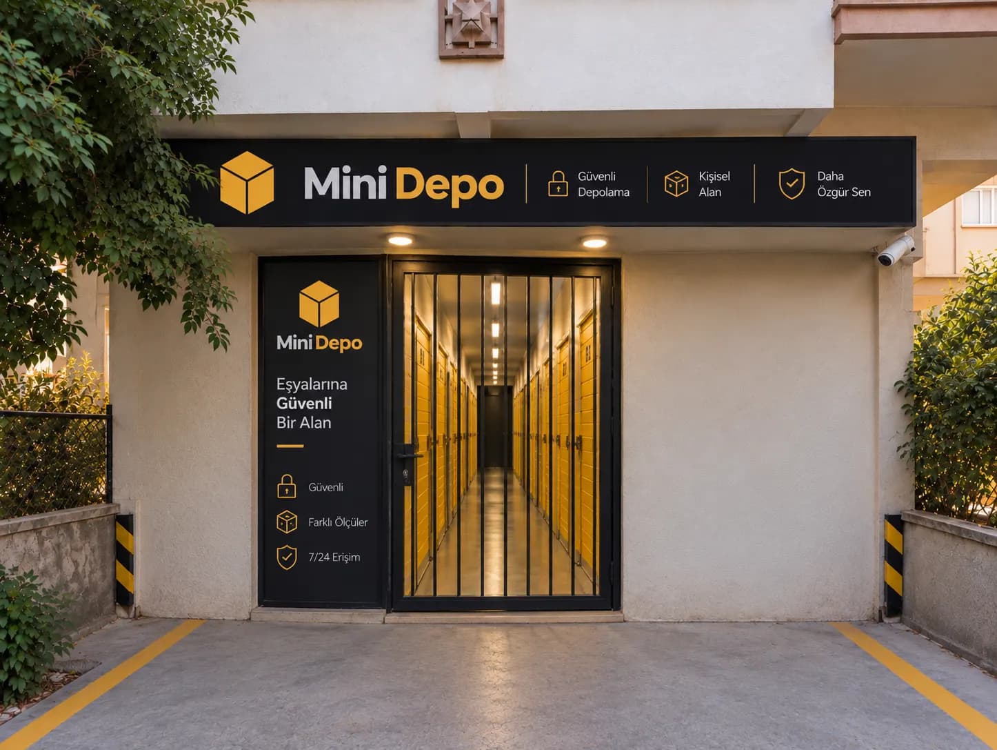 Antalya'da bir apartmanın altındaki Mini Depo girişi